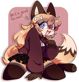 5_fingers accessory anthro blush bone bottomwear clothed clothed_anthro clothed_female clothing cute_fangs dialogue fangs female female_anthro fingers fur hair hair_accessory heart_symbol heterochromia legwear long_hair looking_at_viewer open_mouth sitting skirt solo sweater tail talking_to_viewer teeth text thigh_highs tongue topwear wariza shifterfox shifter_(shifterfox) canid canine fox mammal 2025 digital_media_(artwork) english_text hi_res