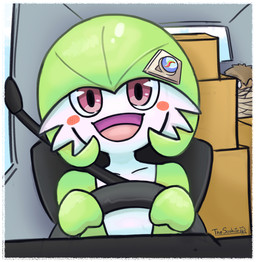 accessory blush blush_stickers border bound box cardboard cardboard_box container driver driving duo female hair_accessory happy inside_vehicle male not_furry open_mouth open_smile right-hand_drive seat_belt smile solo_focus steering_wheel text vehicle white_border thesoshite nintendo pokemon poketoon tomorrow_with_gardevoir yugo's_gardevoir yugo_(pokemon) gardevoir generation_3_pokemon human humanoid mammal pokemon_(species) 2025 artist_name hi_res