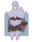 2022 alternate_color anthro anthrofied black_body blue_hair cute_fangs fangs generation_5_pokemon generation_6_pokemon hair hair_over_eyes hybrid jacques_o'fluffkins leg_tuft line_art male neck_tuft nintendo pink_tail pokemon pokemon_(species) pumpkaboo simple_background slem smile solo standing swoobat tail teeth tuft watermark winged_arms wings