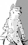 anthro balls bodily_fluids circumcised cum cum_on_self genital_fluids genitals half-erect humanoid_genitalia humanoid_penis male penis simple_background sleeping solo white_background gerardson disney zootopia tavit_khalil_(spiff) hyena mammal spotted_hyena 2017 dithering hi_res monochrome source_request