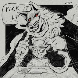 4_fingers anthro beverage bodily_fluids cape cheek_tuft claws cloak clothing command container cup derp_eyes dialogue drawing dual_wielding duo ears_up facial_markings facial_tuft fangs fingers fluffy front_view furniture fuzzy gesture glass glass_container glass_cup glistening glistening_weapon hand_gesture hat head_markings headgear headwear holding_object holding_weapon incisors male markings mask_(marking) neck_tuft nervous nervous_sweat open_mouth open_smile paper pencil_(object) pointing pointy_ears poncho prick_ears pupils red_eyes sharp_teeth sickle simple_background sitting size_difference slit_pupils smile speech_bubble standing standing_behind sweat table teeth text tuft weapon whiskers wide_eyed c15k7 dreamworks puss_in_boots_(franchise) death_(puss_in_boots) puss_in_boots_(dreamworks) canid canine canis domestic_cat felid feline felis mammal wolf 1:1 black_and_white hi_res monochrome signature