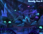 bed blue_body blue_eyes blue_hair blue_skin cave furniture hair horn long_hair long_tail male nude prehensile_tail pupils science_fiction slit_pupils solo tail selker selker_ari alien kriin 5:4 blue_theme cool_colors hi_res