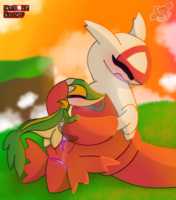 anus blush bodily_fluids breath cliff cloud cum cum_inside duo female feral genital_fluids genitals grass holding_close larger_sub male male/female open_mouth penis plant size_difference submissive sunset vulva heroic_snivy nintendo pokemon generation_3_pokemon generation_5_pokemon latias legendary_pokemon pokemon_(species) snivy absurd_res hi_res