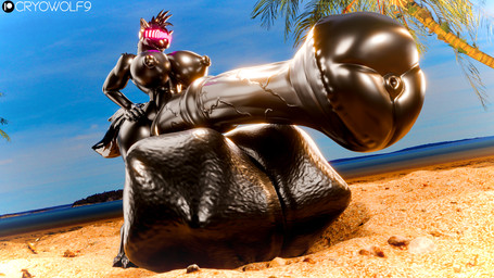 anthro balls big_balls big_penis breasts cock_vore genitals huge_balls huge_penis hyper hyper_balls hyper_genitalia hyper_penis hypnotic_visor intersex latex latex_body latex_skin nipples penile penis solo vore cryowolf9 reptilligator_(modeler) disney the_lion_king shenzi_(the_lion_king) 16:9 hi_res widescreen