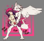 1_wing 4_toes 5_fingers anthro anthro_on_anthro anthro_penetrated anthro_penetrating anthro_penetrating_anthro areola armpit_hair ball_tuft balls black_nose blue_eyes bodily_fluids body_hair breasts chest_tuft claws drooling duo ear_piercing eyebrows feet female female_penetrated fingers from_behind_position fur genitals hair knot knotted_penis male male/female male_penetrating male_penetrating_female medium_breasts motion_lines multicolored_body multicolored_fur navel nipples nude nude_female nude_male onomatopoeia open_mouth penetration penile penile_penetration penis piercing pink_hair pink_inner_ear plap pussy red_eyes saliva sex sound_effects standing standing_sex tail teeth text toe_claws toes tuft vaginal vaginal_penetration white_balls white_body white_ears white_fur white_hair white_tail white_wings wings derpyfox_36 tani_(xavier_landrau) xavier_landrau canid canine canis mammal wolf 2023 absurd_res digital_drawing_(artwork) digital_media_(artwork) hi_res