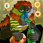 anthro beverage clothed clothing drinking food fur grey_body grey_fur holding_beverage holding_food holding_object looking_at_viewer male mouth_closed orange_body orange_fur red_body red_fur solo 0ct0m0n0 miko_(0ct0m0n0) haplorhine mammal monkey primate 1:1