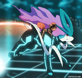 ambiguous_gender city cityscape clothing duo feral light multi_tail neon_lights outside red_eyes riding size_difference straddling suit tail the_grid impious nintendo pokemon tron canid canine generation_1_pokemon generation_2_pokemon legendary_pokemon mammal pokemon_(species) suicune vulpix 2011