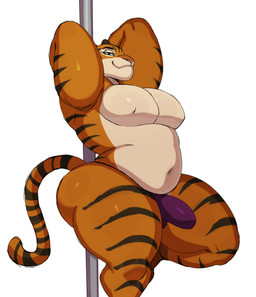 anthro bedroom_eyes big_butt big_muscles big_pecs bulge butt clothed clothed_anthro clothed_male clothing erection erection_under_clothing femboy huge_pecs huge_thighs looking_at_viewer male male_anthro markings muscular narrowed_eyes navel pecs pole seductive simple_background slightly_chubby slightly_chubby_male smile solo speedo striped_body striped_markings striped_tail stripes stripper_pole swimwear tail tail_markings thick_thighs topless topless_anthro topless_male white_background sssonic2 disney zootopia tiger_dancer_(zootopia) felid mammal pantherine tiger 2023 absurd_res digital_media_(artwork) hi_res