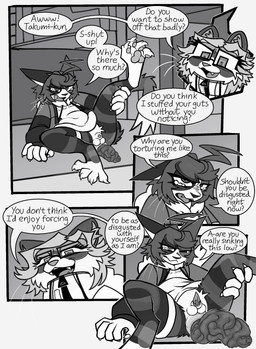 alternate_species anatomically_correct anatomically_correct_genitalia animal_genitalia animal_penis anthro body_control clothing duo erection excessive_feces eyewear feces feline_genitalia feline_penis forced_pooping furrification genitals glasses hyper hyper_feces jacket male male/male penis pooping scatplay sheath solo text topwear wearing_glasses toxoplasmosis_(toxoplasmatinae) the_hundred_line:_last_defense_academy eito_aotsuki takumi_sumino domestic_cat felid feline felis mammal absurd_res alternate_version_at_source comic english_text hi_res monochrome
