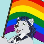 1:1 animated anthro blizzard_entertainment canid hair lgbt_pride long_hair male mammal multiple_piercings palehorntea piercing pride_colors reingarde short_playtime solo warcraft were werecanid worgen