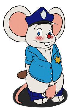 anthro balls big_penis blue_eyes blush bottomwear clothing flaccid foreskin fur genitals glans hat headgear headwear humanoid_genitalia humanoid_penis male pants penis police police_badge police_hat police_uniform shirt simple_background slightly_chubby small_but_hung solo thick_penis topwear uniform white_background white_body white_fur emenius mappy mappy_(character) house_mouse mammal mouse murid murine rodent 2015 digital_media_(artwork) hi_res