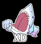 anthro blue_body duo female hair ponytail shark_teeth smile smiling_at_viewer jzera28 michell_dominguez fish marine shark alpha_channel meme trans_(lore) trans_woman_(lore)