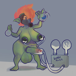 areola balls big_balls big_breasts big_penis bodily_fluids breast_milking breasts cum cumshot ear_piercing ear_ring ejaculation erection gas_mask genital_fluids genitals green_areola green_body green_nipples green_skin grey_background gynomorph gynomorph_humanoid hair half-closed_eyes huge_balls huge_breasts huge_penis humanoid_genitalia humanoid_penis humanoid_pointy_ears intersex intersex_humanoid lactating machine mask milking_cum milking_machine mostly_nude narrowed_eyes nipples orange_hair orgasm penis piercing pointy_ears potion potion_bottle ring_piercing shortstack shortstack_gynomorph shortstack_intersex simple_background solo thick_thighs wide_hips diadorin valka_(diadorin) goblin humanoid 1:1 2018 digital_media_(artwork) trans_(lore) trans_woman_(lore)