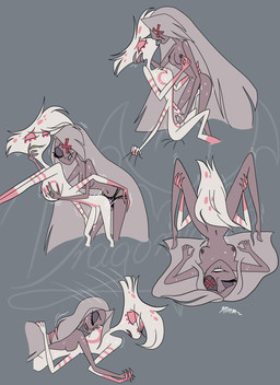 anthro bodily_fluids breasts claws cunnilingus dildo duo female femboy fur genital_fluids genitals grey_hair hair humanoid_on_anthro interspecies kissing looking_pleasured male male/female multicolored_body multicolored_fur nipples open_mouth open_smile oral penis pink_body pink_fur precum saliva sex sex_toy smile strapon sweat thick_thighs tongue tongue_out two_tone_body two_tone_fur vaginal white_body white_fur imp_demondragon hazbin_hotel hellaverse angel_dust vaggi_(hazbin_hotel) arachnid arthropod demon humanoid insect lepidopteran moth spider hi_res