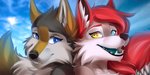 anthro duo family female female/female heterochromia sky tail tail_mouth unusual_anatomy unusual_tail tril-mizzrim legend_of_ahya ahya_(legend_of_ahya) fan_character murana_wolford_(darkflame-wolf) taylor_renee_wolford_(darkflamewolf) canid canine canis mammal wolf 2:1 bust_portrait hi_res portrait daughter_(lore) mother_(lore) mother_and_child_(lore) mother_and_daughter_(lore) parent_(lore) parent_and_child_(lore) parent_and_daughter_(lore)