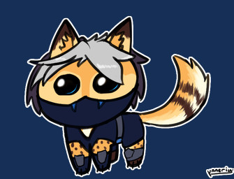 4_legs anthro chibi clothed clothing female grey_hair hair mask meme_face meme_pose silly silly_face solo wearing_mask ynnerius rayza_alvares_(nyxthechee) canid canine cheetah felid feline fox hybrid mammal alpha_channel meme