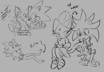 anthro duo female grey_background profanity romantic romantic_couple simple_background text bloowolfy sega sonic_the_hedgehog_(series) blaze_the_cat miles_prower shadow_the_hedgehog silver_the_hedgehog sonic_the_hedgehog canid canine domestic_cat felid feline felis fox mammal english_text monochrome sketch_page