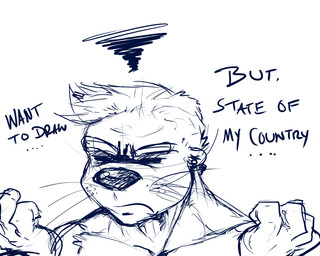 angry anthro emanata frown frustrated frustration_cloud fur hair male politics shirtless_male simple_background solo text whiskers white_background pandottermon mammal mustelid otter 2026 5:4 black_and_white english_text hi_res monochrome sketch