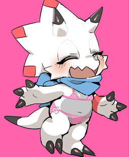 anthro bikini black_tail_tip blue_scarf blush blush_lines claws clothing dipstick_tail eyelashes eyes_closed female horn jagged_mouth markings open_mouth pink_background pink_bikini pink_clothing pink_swimwear red_body red_scales scales scarf simple_background solo swimwear tail tail_markings two-piece_swimsuit white_body white_scales white_tail young young_anthro oposa bandai_namco digimon digimon_(species) gammamon hi_res
