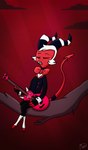 black_clothing clothing eyes_closed guitar hair horn male musical_instrument playing_guitar playing_music plucked_string_instrument red_body sitting_on_branch string_instrument tail white_hair milesmind helluva_boss moxxie_(helluva_boss) demon imp digital_media_(artwork) hi_res