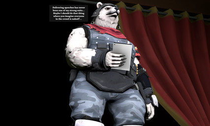 anthro audience bottomwear camo camo_bottomwear camo_clothing camo_pants camo_print clothed clothed_male clothing dialogue group inner_monologue male nervous pants pattern_bottomwear pattern_clothing pattern_pants solo tablet text thinking meteorsmash dollymolly323_(modeler) epic_games fortnite polar_patroller bear mammal 3d_(artwork) 5:3 absurd_res digital_media_(artwork) english_text hi_res