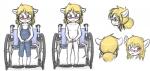 ambiguous_gender anthro blonde_hair clothed clothing disability eyewear glasses hair nipples overalls paraplegic red_eyes solo turnaround vehicle wheelchair young young_anthro shouk meek mammal mouse murid murine rodent model_sheet