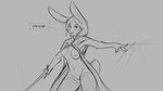 16:9 2020 anthro breasts cape casual_exposure clothing dialogue digital_drawing_(artwork) digital_media_(artwork) english_text female fur genitals grey_background hair holding_object holding_sword holding_weapon lagomorph leporid magic mammal melee_weapon monochrome nipples nude pussy rabbit simple_background solo sword text watsup weapon widescreen