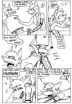 anthro black_and_white bodily_fluids canid canine canis clothed clothing comic cybernetics cyborg dialogue dildo duo english_text eyeshadow female female_symbol fur gender_symbol hair heart_symbol hi_res humor jackal jewelry liz_(tegerio) looking_at_another looking_at_partner looking_back looking_back_at_another looking_back_at_partner machine maid_uniform makeup male mammal monochrome necklace open_mouth robot sex sex_toy sweat symbol tegerio text uniform whiskers