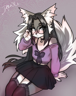 5_fingers anthro biped bottomwear bra claws clothed clothed_anthro clothed_male clothing finger_claws fingers front_view fully_clothed fully_clothed_anthro fully_clothed_male fur hair inner_ear_fluff legwear looking_at_viewer male simple_background sitting skirt solo tail thigh_highs topwear tuft underwear dragonfu grey_(greywolf570) canid canine fox mammal 2026 digital_drawing_(artwork) digital_media_(artwork) hi_res