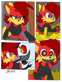 accessory amethyst_(gem) anthro black_nose blue_eyes bow_(feature) bow_accessory bow_ribbon centered_hair_bow cheek_tuft clothed clothing coin corruption crop_top dipstick_tail duo facial_tuft female fur gem gloves gold_(metal) gold_coin grey_background grey_eyes hair hair_accessory hair_bow hair_ribbon handwear jewelry markings midriff multicolored_body multicolored_eyes multicolored_fur multicolored_tail necklace nightmare_fuel open_mouth orange_body orange_fur pearl_(gem) pearl_necklace possession red_body red_fur red_hair red_sclera ribbons ruby_(gem) sapphire_(gem) sharp_teeth shirt simple_background smile surprised tail tail_markings teeth tight_clothing topwear translucent translucent_hair treasure treasure_hoard tuft yellow_eyes zhengfox archie_comics sega sonic_the_hedgehog_(archie) sonic_the_hedgehog_(comics) sonic_the_hedgehog_(series) fiona_fox boo_(sonic) canid canine fox ghost mammal spirit comic