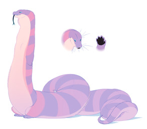 ambiguous_gender anthro duo extreme_size_difference forked_tongue fur long_body long_tail pawpads pink_body pink_fur prehensile_tail purple_body purple_fur semi-anthro simple_background size_difference striped_body striped_fur stripes stubby_arms stubby_legs tail tongue tongue_out white_background entitycore entity_(entitycore) nalu_(entitycore) furred_scalie furred_snake lizard reptile scalie snake hi_res model_sheet male_(lore) nonbinary_(lore)