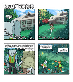 anthro bottomless bottomless_anthro bottomless_female brown_body brown_fur brown_hair building butt clothed clothed_anthro clothed_male clothing dialogue female fully_clothed fully_clothed_anthro fully_clothed_male fur gloves group hair handwear house male orange_body orange_fur outside plant pond power_tool rear_view rolled_up_sleeves safety_vest tail text tools topwear tree trio vest walking white_body white_fur window working hieronymusjohnson kilo_(hieronymusjohnson) squeez_(hieronymusjohnson) canid canine canis domestic_dog fox mammal nordic_sled_dog samoyed spitz 2026 aliasing binary_drawing comic digital_drawing_(artwork) digital_media_(artwork) english_text hi_res