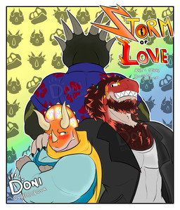 anthro blush body_hair bone_frill chest_hair clothing floral_pattern frill_(anatomy) group horn jacket male male/male rear_view scarf topwear trio donisette dinosaur_king_(series) chomp_(dinosaur_king) hekil_(donisette) terry_(dinosaur_king) centrosaurine ceratopsian ceratopsid chasmosaurine dinosaur marginocephalian ornithischian prehistoric_species reptile saurischian scalie styracosaurus theropod triceratops tyrannosaurid tyrannosauroid tyrannosaurus absurd_res comic cover cover_art cover_page hi_res