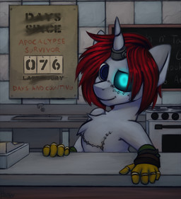 alternate_universe blue_eyes blue_glow cybernetic_arm cybernetic_eye cybernetic_hand cybernetic_limb cybernetics fur glowing glowing_eyes hair horn machine male red_hair solo white_body white_fur marsminer fallout fallout_equestria foe:_second_wind hasbro microsoft my_little_pony mythology deadringer_(tinkerchromewire) fan_character steelgraft_(tinkerchromewire) cyborg equid equine horse mammal mythological_creature mythological_equine pony unicorn 2017 crossover hi_res