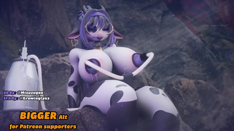 anthro areola big_areola big_breasts bodily_fluids breast_expansion breast_milking breasts ear_piercing ear_ring expansion eyewear female glasses horn huge_areola huge_breasts hyper hyper_breasts inflation lactating leaking_milk machine milk_inflation milking_machine nude piercing ring_piercing sloshing_breasts solo prettyclicky bovid bovine cattle mammal 16:9 2026 3d_(artwork) 3d_animation animated digital_media_(artwork) hi_res high_framerate short_playtime sound video widescreen