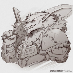 anthro clothed clothing fur looking_at_viewer male melee_weapon mmorpg solo sword weapon tervainir blizzard_entertainment mythology warcraft baervarg_(character) canid canine canis mammal mythological_canine mythological_creature werecanid werecanine werecreature werewolf wolf worgen digital_media_(artwork) portrait