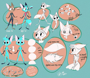 anthro barefoot black_eyes blue_body blue_fur breasts brown_body brown_fur character_description cleavage clothed clothing description feet female fluffy fluffy_tail fur gloves_(marking) leg_markings long_tail markings nude_male pointy_nose snout socks_(marking) solo tail missjazzdafunk jazzie canid canine fox mammal model_sheet