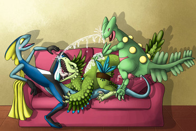 anal anal_penetration bodily_fluids cum cum_in_mouth cum_inside cumshot ejaculation excessive_cum excessive_genital_fluids feral genital_fluids group interspecies male male/male oral penetration pokephilia sex tail tail_fetish tail_in_ass tail_insertion tail_play tail_sex altairxxx nintendo pokemon hryssar_kulazak dinosaur generation_3_pokemon generation_8_pokemon inteleon lithulraptor pokemon_(species) prehistoric_species reptile scalie sceptile 3:2