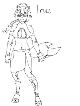 anthro female ninja riozzy_witroy7 solo warrior canid canine fox mammal 3:4 concept_art hi_res monochrome sketch