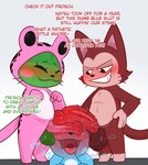 animal_genitalia animal_penis balls blue_body blue_fur blush blush_lines bodily_fluids drooling feline_genitalia feline_penis fur genitals happy musk musk_clouds open_mouth penile_spines penis penis_on_face red_body red_fur saliva simple_background sweat sweaty_balls sweaty_genitalia sweaty_penis tail text crushpepper fairy_tail frosch_(fairy_tail) happy_(fairy_tail) lector_(fairy_tail) exceed felid feline mammal english_text hi_res tagme