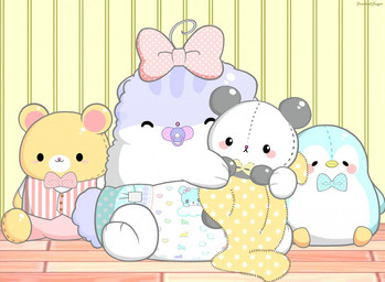 accessory bow_(feature) bow_accessory bow_in_front bow_ribbon bow_tie centered_hair_bow clean_diaper clothed clothing daww diaper female feral hair_accessory hair_bow hair_ribbon head_print heart_clothing heart_diaper heart_pattern heart_print heart_symbol heart_underwear hug object_in_mouth pacifier pacifier_in_mouth pattern_diaper plushie print_diaper ribbons solo thin_diaper toddler underwear wearing_diaper young young_feral powderedsugar avian bear bird domestic_cat felid feline felis giant_panda mammal penguin