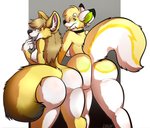 2020 anthro ass_to_ass audri big_butt breasts butt canid canine canis digital_media_(artwork) domestic_dog duo ear_piercing female female/female fennec_fox fox gradient_background hi_res hybrid looking_at_viewer mammal nipples nude piercing presenting presenting_hindquarters simple_background true_fox zipzap zipzap_(character)