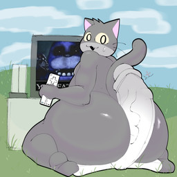 anthro belly between_buttocks big_butt black_eyes butt controller duo embarrassed fur furniture game_controller genitals grass grass_field grey_body grey_fur holding_object huge_butt imminent_anal imminent_sex looking_at_viewer looking_back male male/male multicolored_body multicolored_fur nintendo_controller nude obese obese_anthro obese_male open_mouth overweight overweight_anthro overweight_male penis plant simple_background slightly_chubby smile surprised tail thick_thighs two_tone_body two_tone_fur wide_hips wii_balance_board wii_remote woopyy five_nights_at_freddy's nintendo scottgames wii bonnie_(fnaf) gray_cat_(alienmyth64) animate_inanimate domestic_cat felid feline felis inanimate_object mammal 1:1 absurd_res digital_media_(artwork) hi_res