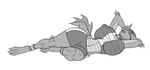 athletic big_breasts breasts exposure_variation female front_view hands_behind_head lying nipple_outline on_back relaxing solo sportswear tail dragonoscuro203 scalie_schoolie liska_(scalie_schoolie) humanoid scalie hi_res monochrome