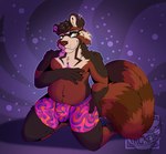 anthro boxer_briefs clothed clothing ear_piercing ear_ring eyewear glasses green_eyes kneeling male navel piercing ring_piercing slightly_chubby smile solo topless underwear underwear_only hackfurs asher_(chubbybogga) ailurid bear giant_panda hybrid mammal red_panda hi_res