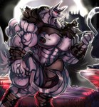 5_fingers anthro big_muscles big_pecs big_penis bottomwear clothing erection fingers fur genitals grey_body grey_fur holding_object holding_weapon huge_muscles huge_pecs huge_penis hyper hyper_genitalia hyper_muscles hyper_penis loincloth looking_at_viewer male muscular nipples pecs penis pubes red_eyes sickle solo standing three-quarter_view torn_clothing veiny_muscle weapon fierglief dreamworks puss_in_boots_(franchise) death_(puss_in_boots) canid canine canis mammal wolf 2023 absurd_res hi_res