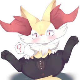 3_fingers 3_toes anthro anus arm_tuft black_body black_fur blush bodily_fluids censor_bar cheek_tuft chest_tuft clitoris facial_tuft feet female fingers fur genitals inner_ear_fluff looking_at_viewer nude orange_body orange_eyes orange_fur orange_nose question_mark shoulder_tuft simple_background solo sweat sweatdrop tail toes tuft vulva white_background white_body white_fur yellow_body yellow_fur himimi nintendo pokemon braixen canid canine generation_6_pokemon mammal pokemon_(species) 1:1 2026 censored hi_res