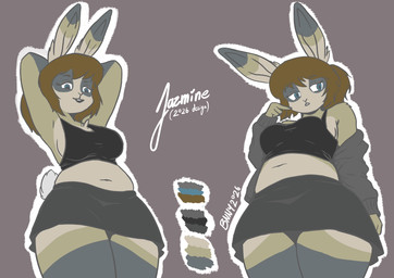 anthro belly female jacket_on_shoulders solo bnnynsfw jazmine lagomorph leporid mammal rabbit absurd_res hi_res model_sheet