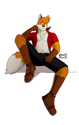 anthro bottomwear brown_eyes chest_tuft clothed clothing feet foot_focus footwear humanoid_feet male navel open_clothing open_shirt open_topwear plantigrade sandals shirt shoes shorts sitting solo tail topwear tuft veiny_feet conditional_dnp gearfox98 daniel_redfox_(gearfox98) canid canine fox mammal red_fox true_fox absurd_res digital_media_(artwork) hi_res