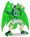 angry bottomwear cleats clothing football_helmet football_jersey football_player ghostly human_to_anthro mid_transformation shorts species_transformation torn_clothing transformation wristband binturongboss danny_phantom nfl nickelodeon philadelphia_eagles pheagle accipitrid accipitriform avian bald_eagle bird eagle sea_eagle hi_res